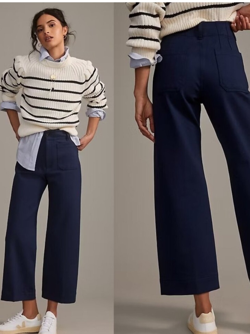 Anthropologie Maeve Pants Colette Ponte Wide Leg Cropped in Navy